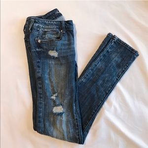 American Eagle Dark Distressed Embellished Jeans